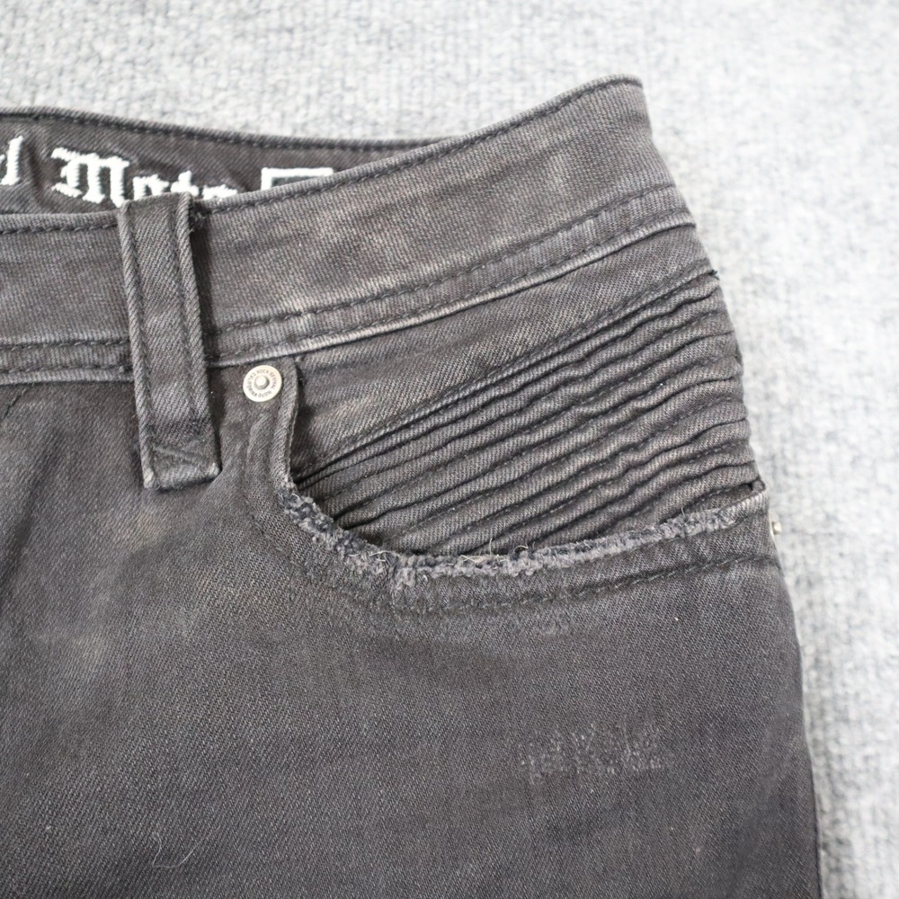 Rock Revival Moto Men Black Distressed Biker Jeans Slim Fit Ribbed Details READ - Picture 7 of 16